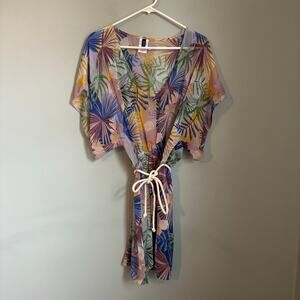 Becca Floral Flutter Sleeve Short Beach Swim Coverup